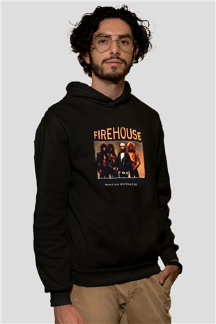 FireHouse Baskılı Unisex Siyah Hoodie