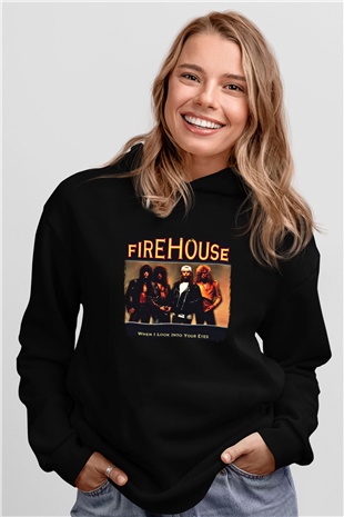 FireHouse Baskılı Unisex Siyah Hoodie