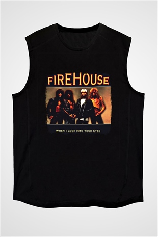 FireHouse Baskılı Unisex Siyah Kolsuz Tişört
