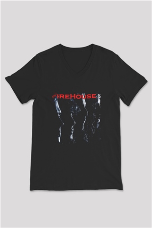 FireHouse Baskılı Unisex Siyah V Yaka Tişört