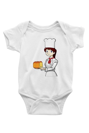 Fırıncı Baskılı Beyaz Unisex Bebek Body - Zıbın