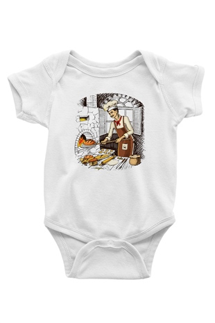 Fırıncı Baskılı Beyaz Unisex Bebek Body - Zıbın