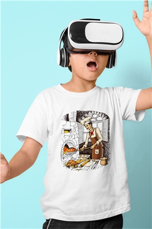 Fırıncı Baskılı Beyaz Unisex Çocuk Tişört