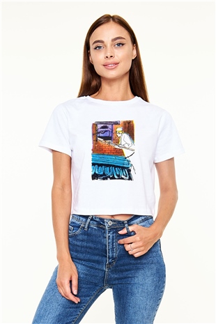 Fırıncı Beyaz Croptop Tişört