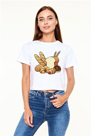 Fırıncı Beyaz Croptop Tişört