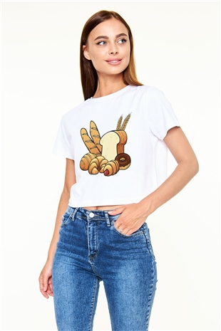 Fırıncı Beyaz Croptop Tişört