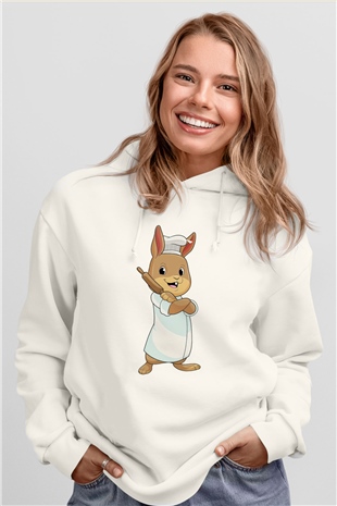 Fırıncı Beyaz Unisex Kapüşonlu Sweatshirt