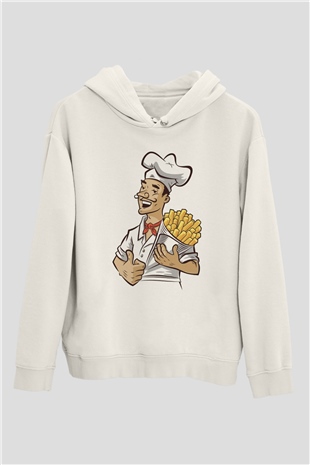 Fırıncı Beyaz Unisex Kapüşonlu Sweatshirt