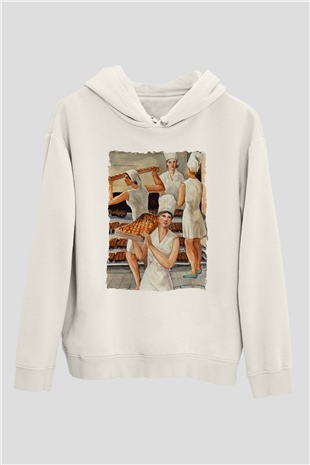 Fırıncı Beyaz Unisex Kapüşonlu Sweatshirt