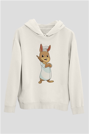 Fırıncı Beyaz Unisex Kapüşonlu Sweatshirt