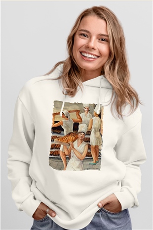 Fırıncı Beyaz Unisex Kapüşonlu Sweatshirt