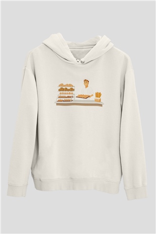 Fırıncı Beyaz Unisex Kapüşonlu Sweatshirt