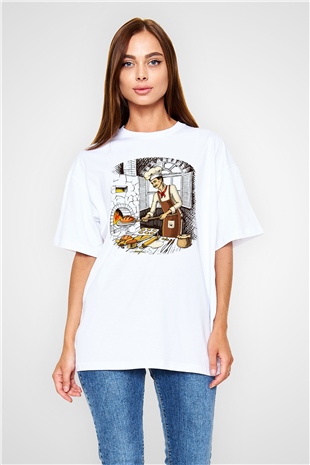 Fırıncı Beyaz Unisex Oversize Tişört T-Shirt