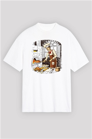Fırıncı Beyaz Unisex Oversize Tişört T-Shirt