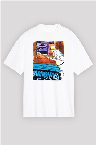 Fırıncı Beyaz Unisex Oversize Tişört T-Shirt