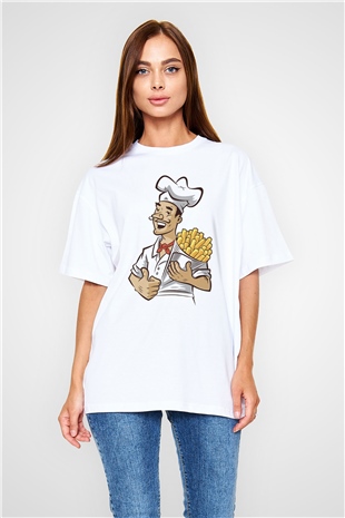 Fırıncı Beyaz Oversize Tişört Oversize T-shirt - TişörtFabrikası