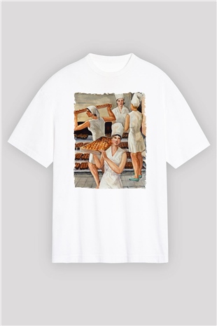 Fırıncı Beyaz Oversize Tişört Oversize T-shirt - TişörtFabrikası