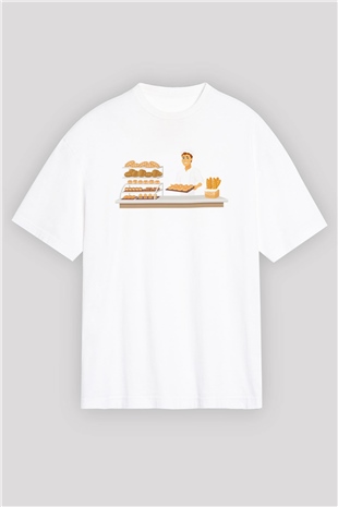 Fırıncı Beyaz Oversize Tişört Oversize T-shirt - TişörtFabrikası