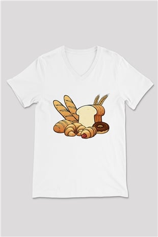 Fırıncı Beyaz Unisex V Yaka Tişört T-Shirt