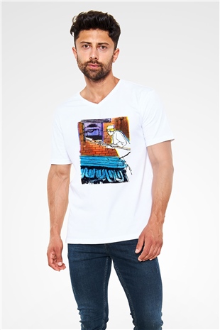 Fırıncı Beyaz Unisex V Yaka Tişört T-Shirt