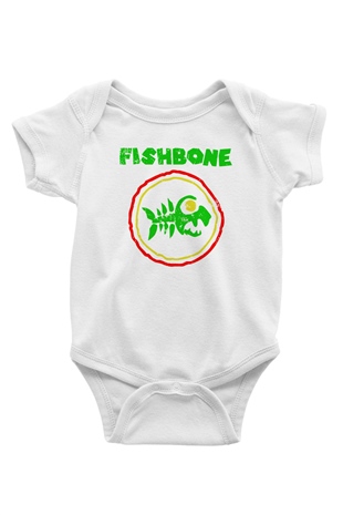 Fishbone Baskılı Beyaz Unisex Bebek Body - Zıbın