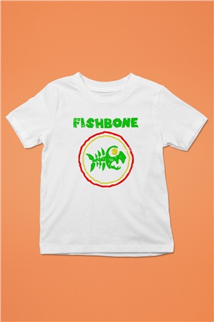 Fishbone Baskılı Beyaz Unisex Çocuk Tişört