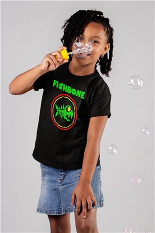 Fishbone Baskılı Siyah Unisex Çocuk Tişört