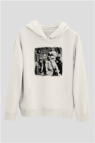 Fishbone Baskılı Unisex Beyaz Hoodie