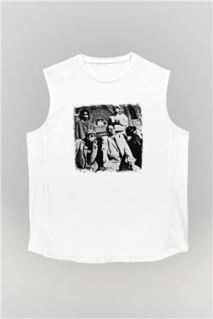 Fishbone Baskılı Unisex Beyaz Kolsuz Tişört