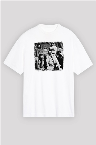 Fishbone Baskılı Unisex Beyaz Oversize Tişört
