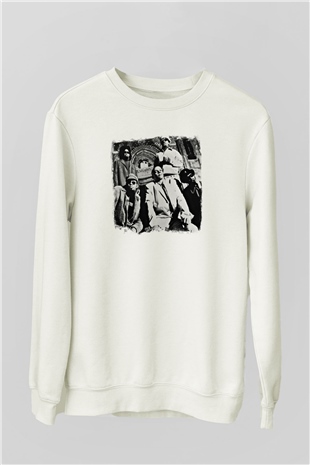Fishbone Baskılı Unisex Beyaz Sweatshirt