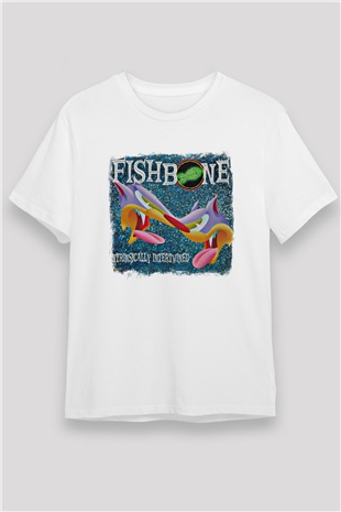 Fishbone Baskılı Unisex Beyaz Tişört