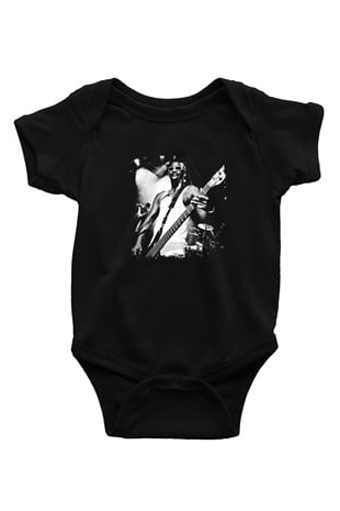 Fishbone Baskılı Unisex Siyah Bebek Body - Zıbın