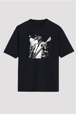 Fishbone Baskılı Unisex Siyah Oversize Tişört