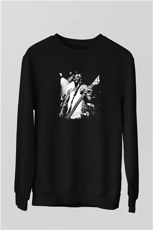 Fishbone Baskılı Unisex Siyah Sweatshirt