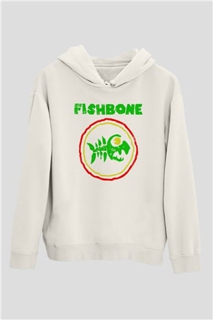 Fishbone Beyaz Unisex Kapşonlu Sweatshirt