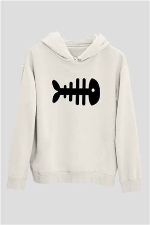 Fishbone Beyaz Unisex Kapüşonlu Sweatshirt