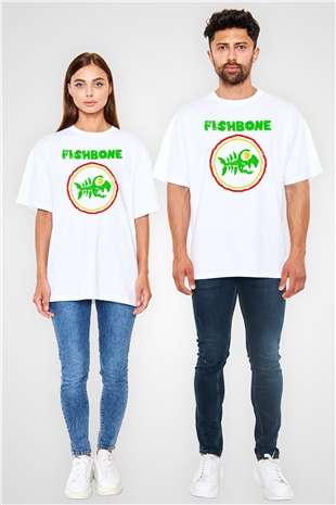 Fishbone Beyaz Unisex Oversize Tişört T-Shirt