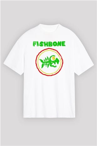 Fishbone Beyaz Unisex Oversize Tişört T-Shirt