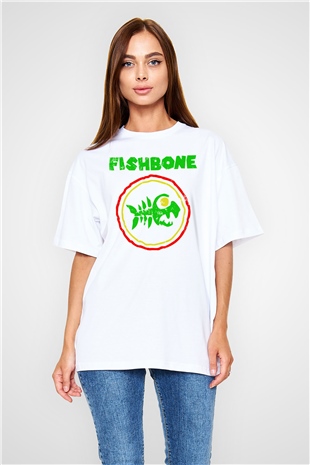 Fishbone Beyaz Unisex Oversize Tişört T-Shirt