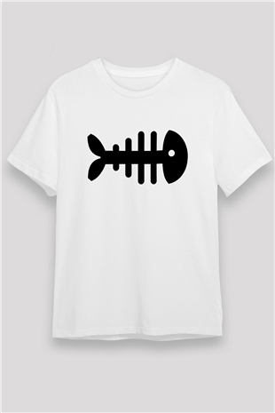 Fishbone Beyaz Unisex Tişört T-Shirt - TişörtFabrikası