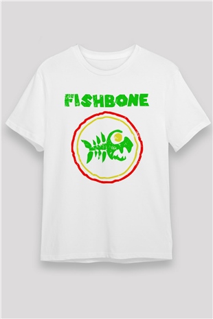 Fishbone Beyaz Unisex Tişört T-Shirt - TişörtFabrikası