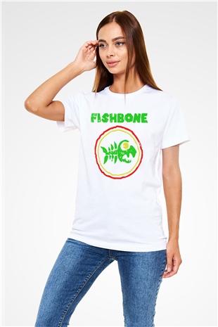 Fishbone Beyaz Unisex Tişört T-Shirt - TişörtFabrikası