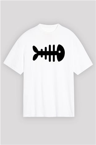 Fishbone Beyaz Oversize Tişört Oversize T-shirt - TişörtFabrikası
