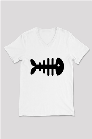Fishbone Beyaz Unisex V Yaka Tişört