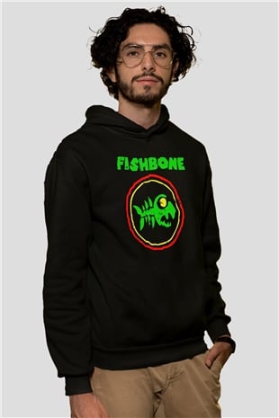 Fishbone Siyah Unisex Hoodie