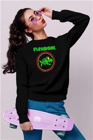 Fishbone Siyah Unisex Sweatshirt