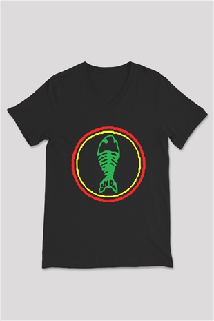 Fishbone Siyah Unisex V Yaka Tişört