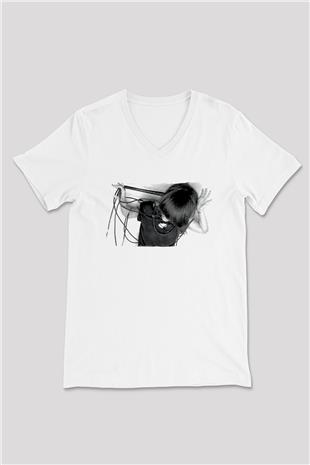 Fit For Rivals Baskılı Beyaz Unisex V Yaka Tişört - Tshirt