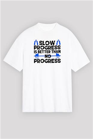 Fitness Baskılı Unisex Beyaz Oversize Tişört - Tshirt